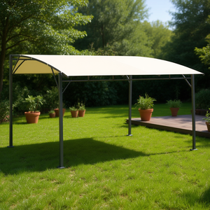 Auvent parasole en acier thermolaqué avec tissu polyester, moderne, autoportant, à commande manuelle pour terrasse extérieure - Product Image 2