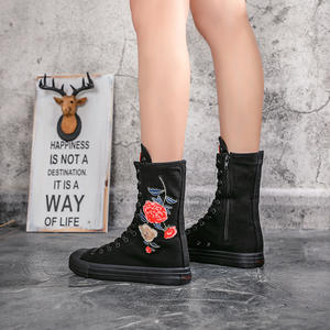 Espadrilles pour femmes, fermeture éclair, laçage frontal, chaussures en toile pour dames, chaussures de loisirs brodées, plates pour femmes, haut mi-haut léger, nouveau, Offre Spéciale - Product Image 5