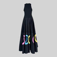 Robe longue sans manches à col rond avec découpes plissées en matériau éco-responsable en spandex