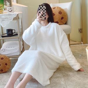 Nuovo <span class=keywords><strong>pigiama</strong></span> lungo da donna camicia da notte in flanella tinta unita con Logo anteriore autunno inverno imbottito XL per indumenti da notte primavera estate - Product Image 1