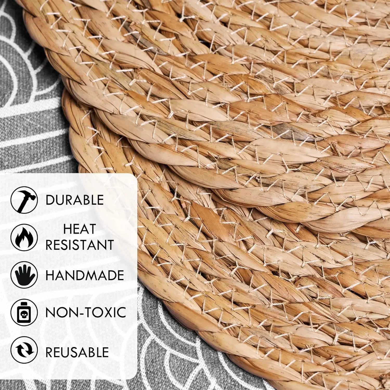 Natürliche handgewebte Wasserhyazinthe-Tischdeckenbauernhaus-Blumentisch-Matten rustikale geflochtene Weiden-Tischdecken für Esstisch