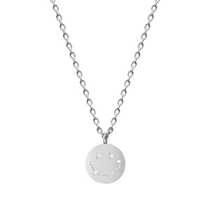 Collier unisexe en acier inoxydable avec visage souriant de dessin animé, pendentif à longue chaîne, bijoux à la mode pour hommes et femmes - Product Image 5