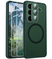 Casing A57 5G 2X Kaca Tempered Perlindungan 360° Dudukan Mobil Magnetik Tipis Matte-Transparan Hijau Tua