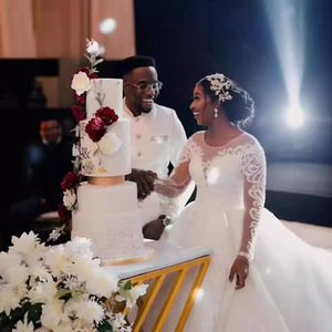 Wedding Dress Long Sleeve V-Neck Tie-Waist Beaded <b>Lace</b> Ball Gown Pure <b>White</b> Ivory <b>White</b> Polyester Fiber Bridal Dress - Product Image 2