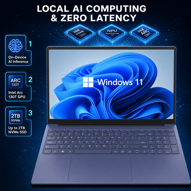 Brand New 15.6 Inch Intel Ultra 5 7 9 225H 255H 285H RAM DDR5 WIFI 6 5500mAh Thunderbolt Metal Professional AI Laptop
