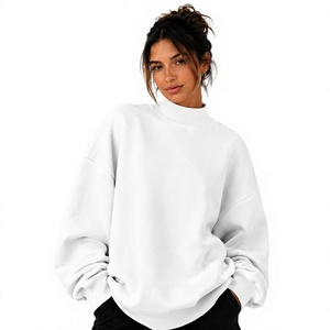 Sudaderas de cuello alto estilo holgado, fabricadas en fábrica, mezcla de algodón/poliéster de 340 GSM, sudaderas lisas para mujer, para usar en todas las estaciones. - Product Image 1