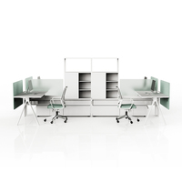 Bureau de travail moderne pour 4 personnes, mobilier de bureau modulaire, design en panneaux de bois convertible pour usage domestique et commercial