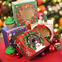 Boîte d'emballage de gâteau de cadeau la plus populaire Boîte de papier kraft Macaron Cupcakes Boîte d'emballage alimentaire de Noël avec fenêtre transparente