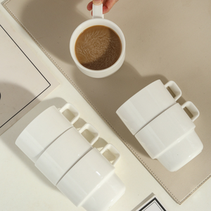 แก้วเซรามิกสีครีมขาวแบบซ้อนได้ ฐานหนา สำหรับกาแฟลาเต้ นม  รับสกรีนโลโก้ สำหรับร้านกาแฟและใช้ในบ้านสำหรับอาหารเช้า - Product Image 2