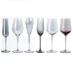 Set Gelas Anggur Lapis Listrik Mewah, Set Seruling Sampanye dan Kaca Anggur Dilapisi Abu-abu