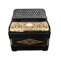 SEASOUND Accordéon Diatonique Professionnel 34 Boutons 12 Basses 6 Registers en Bois JB3412E Corps Noir Mat Boutons Grille Dorés