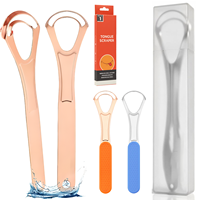 Raspador de Lengua de Acero Inoxidable 100%, Herramientas de Cuidado Bucal, Tratamiento para el Mal Aliento, Estuche de Viaje, Cepillo Limpiador de Lengua Metálico