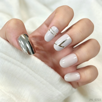 Faux Ongles Amande à Presser Personnalisés Argent et Or en Gros, Emballage OEM avec Logo, 24 Pièces Réutilisables pour Salon