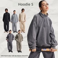Sweat à capuche zippé pour homme 430 g/m² épais délavé style streetwear américain col montant avec logo personnalisé Kit de survêtement pull