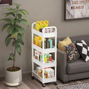 Customizable 4-Layer Movable <b>Storage</b> Rack Plastic Multi-Functional <b>Storage</b> <b>Cart</b> for Bedroom Living Room Kitchen Bathroom - Product Image 2