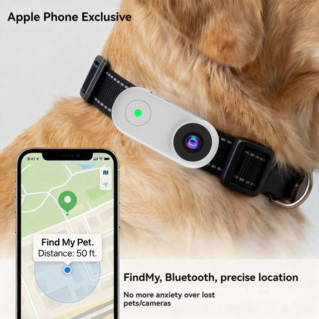 Latest Tech Built in Find My Smart Pet Camera 1080P POV Video Mini Dog Cat Tracking Camera with Magnetic Lanyard for Pet Safety