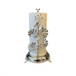 Silver Metal Paper <b>Towel</b> <b>Holder</b> Freestanding Countertop Stand with Ginkgo Leaf Design for <b>Kitchen</b> - Product Image 1