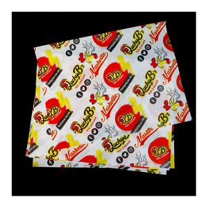 Papier d'emballage pour sandwichs, burgers et galettes, enduit de cire, résistant à la graisse, qualité alimentaire, imprimé sur mesure, 28 g/m², 40 g/m², 60 g/m², vente en gros - Product Image 1