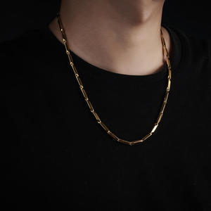 FTS Minimalist Men's Geometric Cut <b>Titanium</b> Steel Link <b>Chain</b> Necklace with Low Commission & 1688 Factory Direct Procurement - Product Image 2