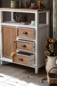 Armoire de rangement en bois massif au design antique, 3 tiroirs, 1 porte, meubles de salon, chambre à coucher, utilisation hôtelière avec étagère - Product Image 6