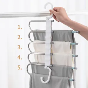 Stainless Steel Trousers Hanger 5 Layers Pants Hangers Multi storage Jeans Pant Rack S Type Clothes Pant rack