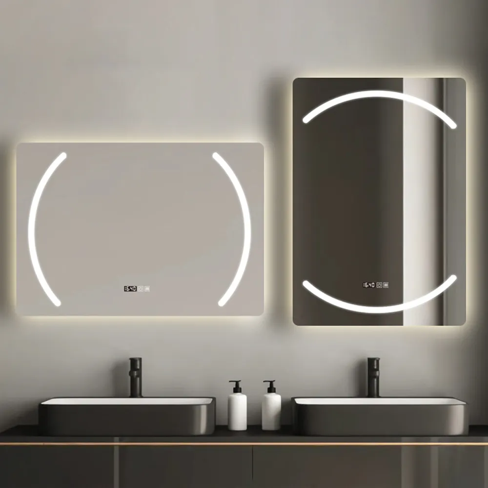 Moderne Rechthoekige Verlichte Led Badkamerspiegel Aanraaksensor Slimme Led-Badspiegel Met Achtergrondverlichting