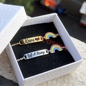 QIUHAN inciso lettera fior Bar braccialetto regolabile fragola nome arcobaleno personalizzato bracciale - Product Image 4