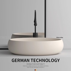 Lavabo Ovalado <span class=keywords><strong>de</strong></span> Cerámica Moderno Personalizado con un Solo Orificio, Estilo Crema Amarillo, para Baño, Balcón o Lavadero - Product Image 2