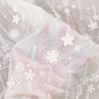 Kain Tulle Lace Pastel yang Lembut dengan Bordir Bunga 3D Timbul Pola Bunga Ranting untuk Pakaian Wanita & Dekorasi Rumah