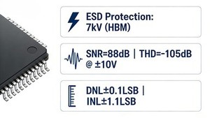 Высокоточный 16-битный 8-канальный 200 KSPS SAR АЦП с биполярным входом и одновременным вводом данных, корпус QFP64 для - Product Image 3