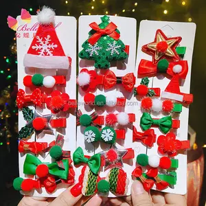 Belleworld Xmas 2021 Vrolijk Kerstfeest Haar Clips 10 Stuks Boog Hart Boom Santa Hoed Leuke Haarspeldjes Set Voor Kids accessoires