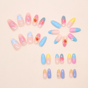 Nuevas <span class=keywords><strong>uñas</strong></span> postizas de lujo de verano con diseños 3D tallados, <span class=keywords><strong>uñas</strong></span> postizas de almendra con <span class=keywords><strong>flores</strong></span> pintadas, <span class=keywords><strong>uñas</strong></span> postizas de cobertura completa, removibles - Product Image 5