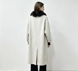 <span class=keywords><strong>Manteau</strong></span> <span class=keywords><strong>long</strong></span> en <span class=keywords><strong>laine</strong></span> épaisse de luxe pour <span class=keywords><strong>femme</strong></span>, style urbain, avec garniture en vraie fourrure de renard et col segmenté en fourrure de renard - Product Image 4