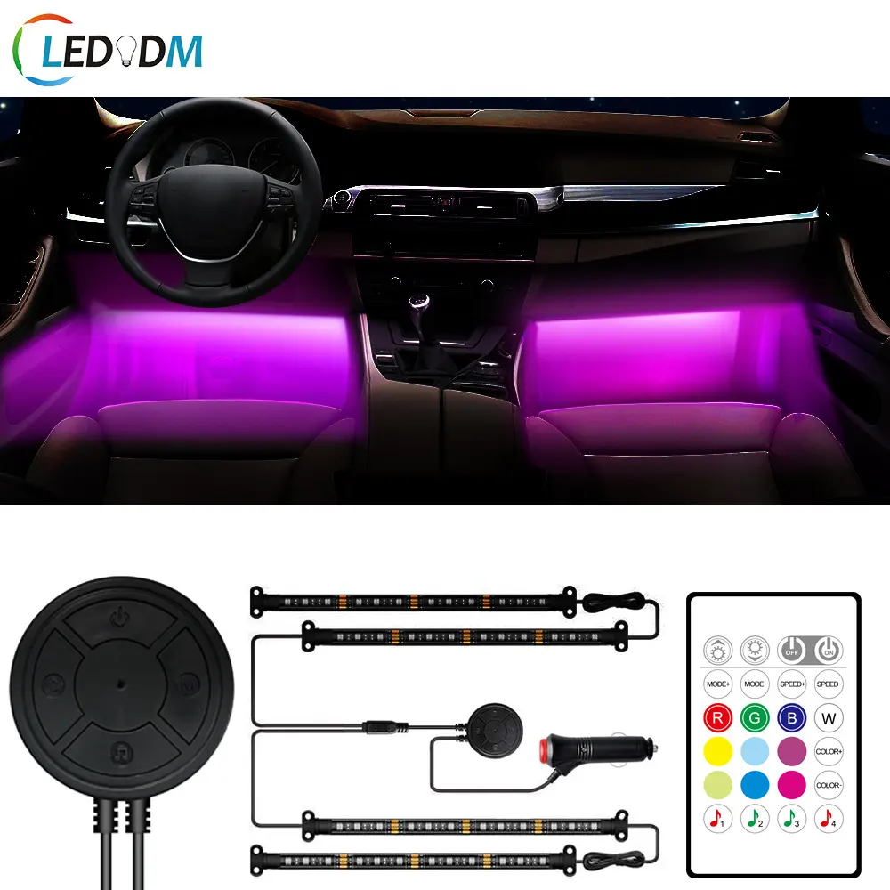 Luces interiores de coche con mando a distancia RF, Kit de 48 LED RGB, luz de coche DC12V 5050 RGB