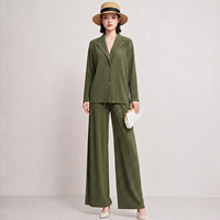 Ensemble deux pièces plissé pour femme, style Miyake, veste blazer à simple boutonnage et pantalon large, tenue de bureau élégante et coordonnée