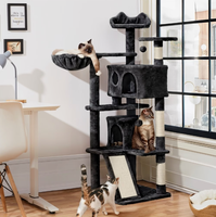 Arbre à chat, griffoir et condo intégrés, maison pour chat en peluche gris foncé et sisal, perchoir compact pour affûter les griffes