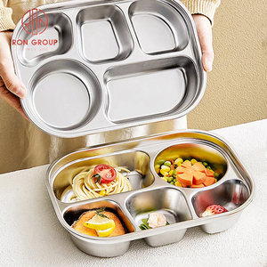 Assiette carrée en acier inoxydable à 6 compartiments, qualité alimentaire, sans cuillère, vaisselle pour restaurant <span class=keywords><strong>et</strong></span> traiteur, fournitures en vrac - Product Image 2