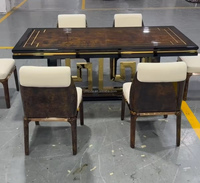 Ensemble de table à manger rectangulaire en bois laqué brun de luxe, style antique, moderne et minimaliste, pour salle à manger de villa, 4 à 8 personnes