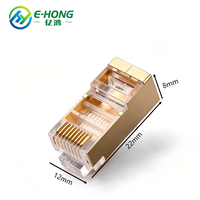 CAT7 FTP RJ45 Modular Plug 8P8C Konektor Kristal Berpelindung Dua Bagian Berlapis Emas untuk Kabel Jaringan
