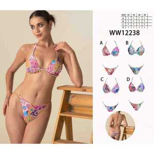 Costume da bagno bikini imbottito da donna con top a fascia e slip a vita alta con laccetti laterali, due pezzi, per l'estate e la spiaggia, taglie S-XL, all'ingrosso WW12238 - Product Image 1