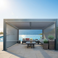 Pergola de jardin en alliage d'aluminium durable, noire, imperméable, avec protection solaire, toit rétractable automatique, pavillon pour terrasse