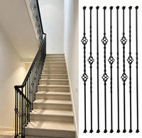 Balustre d'escalier en fer forgé torsadé motif diamant, pilier de rampe métallique pour escalier intérieur de villa