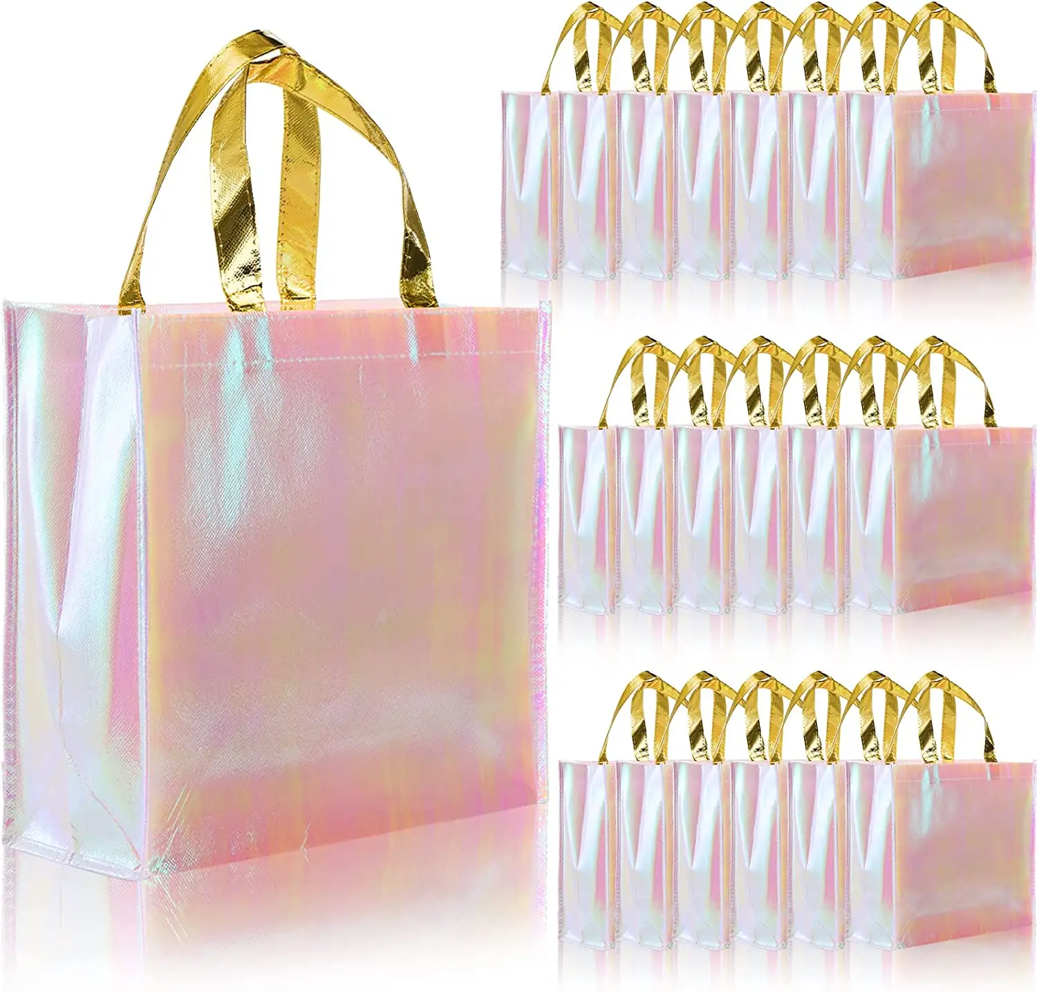 2024 फैशन फाइन पीपी मैटेलिक पिंक टोट बैग फैब्रिक लक्ज़री शॉपिंग पैकेजिंग बैग कस्टम लोगो मैटेलिक नॉन वोवन बैग