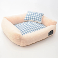 Coussin pour animaux de compagnie en tissu gingham, doux, chaud et confortable, antidérapant, toutes saisons, en coton PP Oxford, tailles S, M, L, rose, beige, marron, gris
