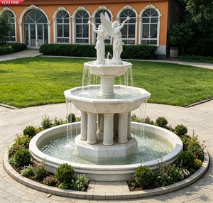 Grande fontaine d'eau en marbre blanc sculpté à la main YOUFINE avec statues pour la décoration de villa - Product Image 5
