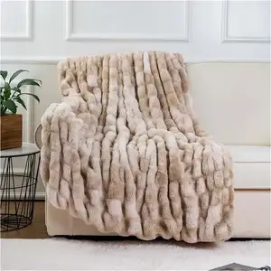 Yüksek kaliteli kahverengi yün yatak takımı ağır battaniye peluş bunny soother battaniye yatak lüks tek battaniye ve yatak örtüsü için set