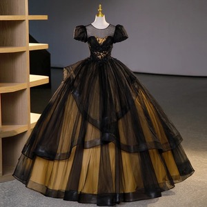Black Evening Gown Long Skirt Stage <b>Performance</b> Women Polyester Tutu Dress Adult Formal <b>Wear</b> - Product Image 1