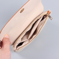 Bolsa de Maquillaje Vintage de Lino y PU de Dos Tonos con Solapa, Cierre de Botón a Presión, Interior Dividido, Bolsa de Almacenamiento de Cosméticos Portátil para Viaje