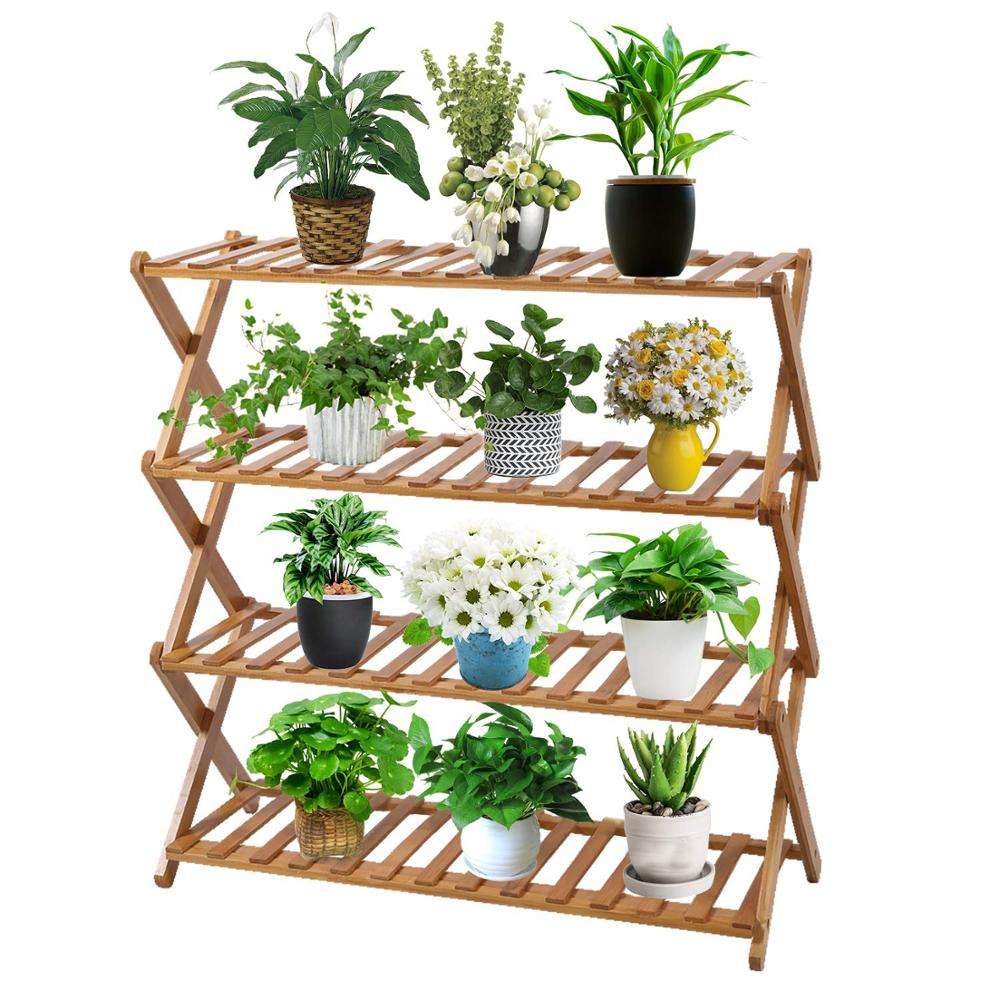 4 Tier Plant Stand Shelf Folding Bamboo Shoe Rack Flower Pots Display Stand