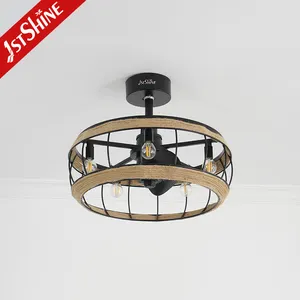 1stshine 20" cage low profile bladeless ceiling fan with light and remote rustic ceiling fan